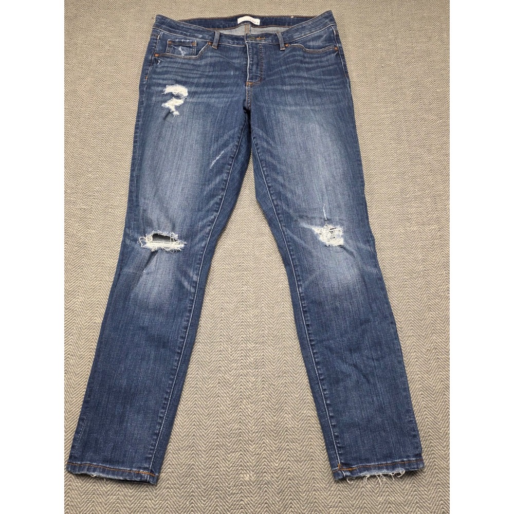 LOFT Curvy Skinny Jeans Womens 31/12 Medium Wash Distressed Raw‎ Hem 476628M